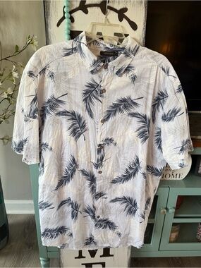 Men’s Made In Italy Short-Sleeve Button-Down Shirt  Navy Palm Print Size 3X (XL)